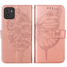 Funda de Cuero Cartera con Soporte Mariposa Carcasa Y01B para Samsung Galaxy A03 Oro Rosa