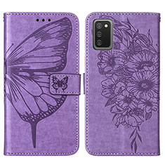 Funda de Cuero Cartera con Soporte Mariposa Carcasa Y01B para Samsung Galaxy A03s Purpura Claro