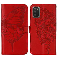 Funda de Cuero Cartera con Soporte Mariposa Carcasa Y01B para Samsung Galaxy A03s Rojo