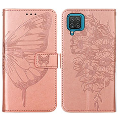 Funda de Cuero Cartera con Soporte Mariposa Carcasa Y01B para Samsung Galaxy A12 5G Oro Rosa