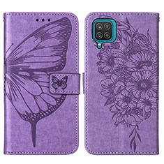 Funda de Cuero Cartera con Soporte Mariposa Carcasa Y01B para Samsung Galaxy A12 5G Purpura Claro