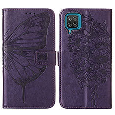 Funda de Cuero Cartera con Soporte Mariposa Carcasa Y01B para Samsung Galaxy A12 Morado