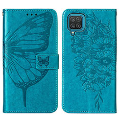 Funda de Cuero Cartera con Soporte Mariposa Carcasa Y01B para Samsung Galaxy A12 Nacho Azul