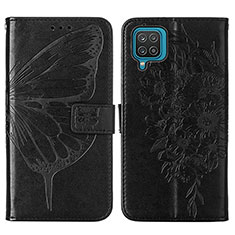 Funda de Cuero Cartera con Soporte Mariposa Carcasa Y01B para Samsung Galaxy A12 Nacho Negro