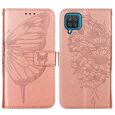 Funda de Cuero Cartera con Soporte Mariposa Carcasa Y01B para Samsung Galaxy A12 Nacho Oro Rosa