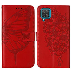 Funda de Cuero Cartera con Soporte Mariposa Carcasa Y01B para Samsung Galaxy A12 Nacho Rojo