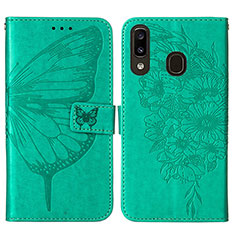 Funda de Cuero Cartera con Soporte Mariposa Carcasa Y01B para Samsung Galaxy A20 Verde