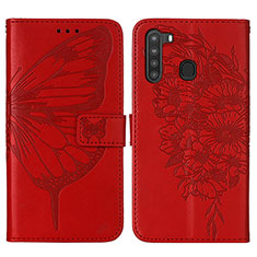 Funda de Cuero Cartera con Soporte Mariposa Carcasa Y01B para Samsung Galaxy A21 Rojo