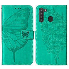 Funda de Cuero Cartera con Soporte Mariposa Carcasa Y01B para Samsung Galaxy A21 Verde