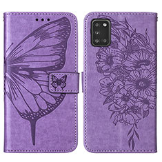 Funda de Cuero Cartera con Soporte Mariposa Carcasa Y01B para Samsung Galaxy A21s Purpura Claro