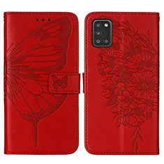 Funda de Cuero Cartera con Soporte Mariposa Carcasa Y01B para Samsung Galaxy A21s Rojo