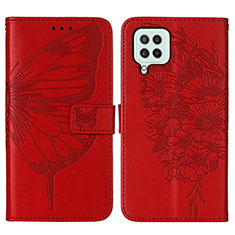 Funda de Cuero Cartera con Soporte Mariposa Carcasa Y01B para Samsung Galaxy A22 4G Rojo