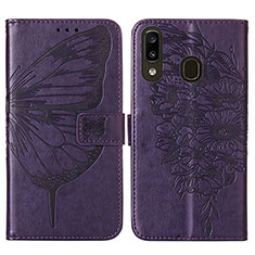 Funda de Cuero Cartera con Soporte Mariposa Carcasa Y01B para Samsung Galaxy A30 Morado