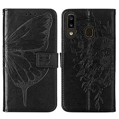 Funda de Cuero Cartera con Soporte Mariposa Carcasa Y01B para Samsung Galaxy A30 Negro