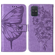 Funda de Cuero Cartera con Soporte Mariposa Carcasa Y01B para Samsung Galaxy A51 4G Purpura Claro