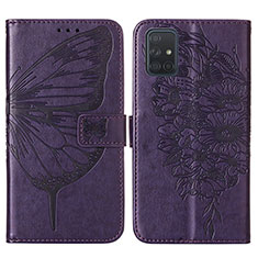 Funda de Cuero Cartera con Soporte Mariposa Carcasa Y01B para Samsung Galaxy A51 5G Morado