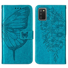 Funda de Cuero Cartera con Soporte Mariposa Carcasa Y01B para Samsung Galaxy F02S SM-E025F Azul