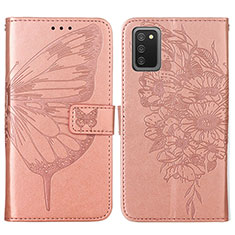 Funda de Cuero Cartera con Soporte Mariposa Carcasa Y01B para Samsung Galaxy F02S SM-E025F Oro Rosa