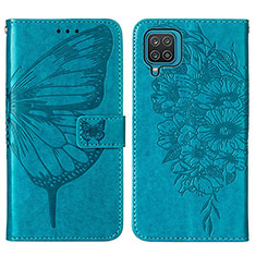 Funda de Cuero Cartera con Soporte Mariposa Carcasa Y01B para Samsung Galaxy F12 Azul