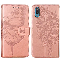 Funda de Cuero Cartera con Soporte Mariposa Carcasa Y01B para Samsung Galaxy M02 Oro Rosa