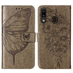 Funda de Cuero Cartera con Soporte Mariposa Carcasa Y01B para Samsung Galaxy M10S Gris