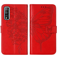 Funda de Cuero Cartera con Soporte Mariposa Carcasa Y01B para Vivo iQOO U1 Rojo