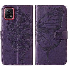 Funda de Cuero Cartera con Soporte Mariposa Carcasa Y01B para Vivo iQOO U3 5G Morado