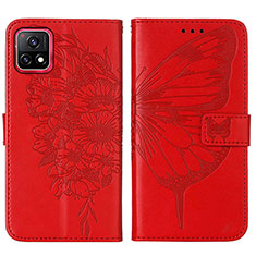 Funda de Cuero Cartera con Soporte Mariposa Carcasa Y01B para Vivo iQOO U3 5G Rojo