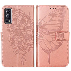 Funda de Cuero Cartera con Soporte Mariposa Carcasa Y01B para Vivo iQOO Z3 5G Oro Rosa