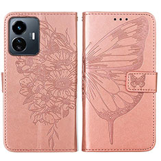 Funda de Cuero Cartera con Soporte Mariposa Carcasa Y01B para Vivo iQOO Z6 Lite 5G Oro Rosa