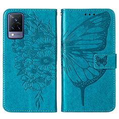 Funda de Cuero Cartera con Soporte Mariposa Carcasa Y01B para Vivo V21 5G Azul