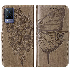 Funda de Cuero Cartera con Soporte Mariposa Carcasa Y01B para Vivo V21 5G Gris