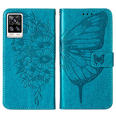 Funda de Cuero Cartera con Soporte Mariposa Carcasa Y01B para Vivo V21e 4G Azul