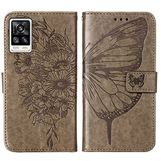 Funda de Cuero Cartera con Soporte Mariposa Carcasa Y01B para Vivo V21e 4G Gris