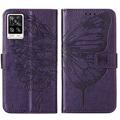 Funda de Cuero Cartera con Soporte Mariposa Carcasa Y01B para Vivo V21e 4G Morado