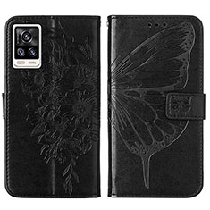 Funda de Cuero Cartera con Soporte Mariposa Carcasa Y01B para Vivo V21e 4G Negro