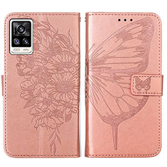 Funda de Cuero Cartera con Soporte Mariposa Carcasa Y01B para Vivo V21e 4G Oro Rosa