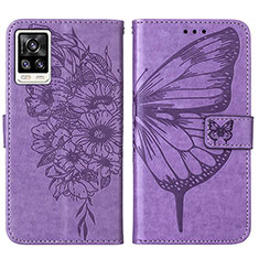 Funda de Cuero Cartera con Soporte Mariposa Carcasa Y01B para Vivo V21e 4G Purpura Claro