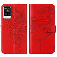 Funda de Cuero Cartera con Soporte Mariposa Carcasa Y01B para Vivo V21e 4G Rojo