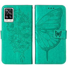 Funda de Cuero Cartera con Soporte Mariposa Carcasa Y01B para Vivo V21e 4G Verde