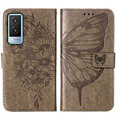 Funda de Cuero Cartera con Soporte Mariposa Carcasa Y01B para Vivo V21e 5G Gris