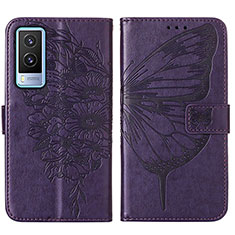 Funda de Cuero Cartera con Soporte Mariposa Carcasa Y01B para Vivo V21e 5G Morado