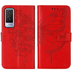 Funda de Cuero Cartera con Soporte Mariposa Carcasa Y01B para Vivo V21e 5G Rojo