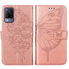 Funda de Cuero Cartera con Soporte Mariposa Carcasa Y01B para Vivo V21s 5G Oro Rosa