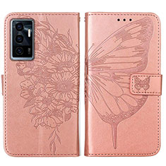 Funda de Cuero Cartera con Soporte Mariposa Carcasa Y01B para Vivo V23e 5G Oro Rosa