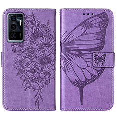 Funda de Cuero Cartera con Soporte Mariposa Carcasa Y01B para Vivo V23e 5G Purpura Claro