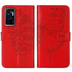 Funda de Cuero Cartera con Soporte Mariposa Carcasa Y01B para Vivo V23e 5G Rojo