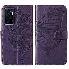 Funda de Cuero Cartera con Soporte Mariposa Carcasa Y01B para Vivo V23e Morado