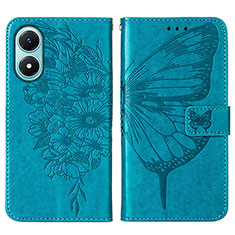 Funda de Cuero Cartera con Soporte Mariposa Carcasa Y01B para Vivo Y02S Azul