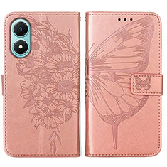 Funda de Cuero Cartera con Soporte Mariposa Carcasa Y01B para Vivo Y02S Oro Rosa